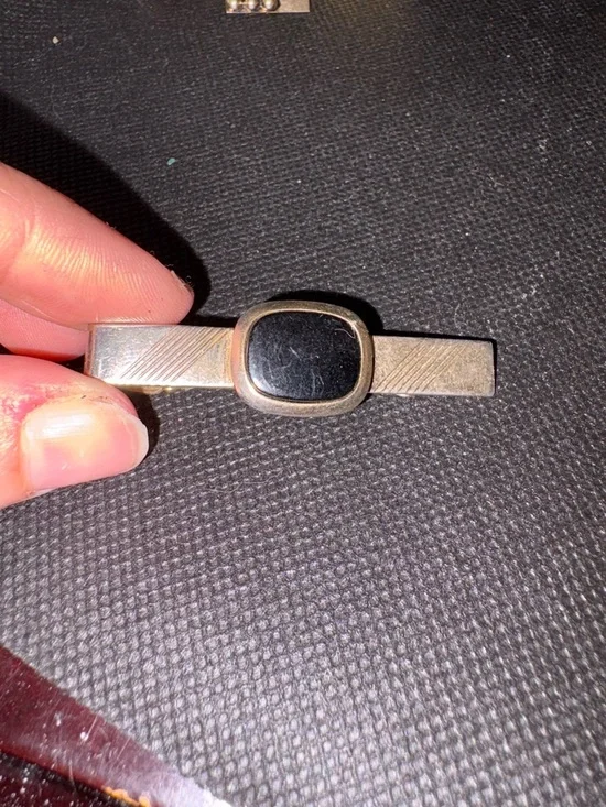 Men's Black and‎ Silver Tie Clip - Polished Accent Clip