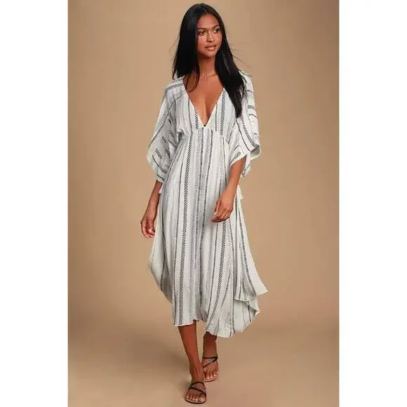 Lulus Augas Santas Black And White Striped Swim Cover-up - Size S