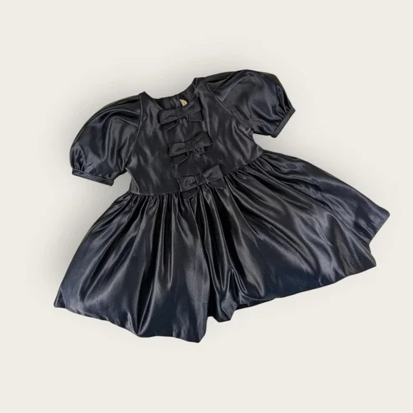 Janie and Jack Navy Blue Satin Bow Dress Puff Sleeve 18-24 Months Holiday Party