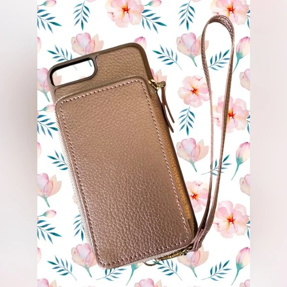 ZVE Rose Gold Leather Cellphone Case with built in Zip Wallet  NWOT