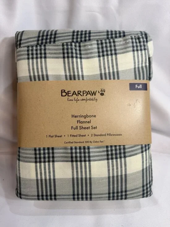 BearPaw Full Flannel Sheet Set 4 Piece Sheets Gray Plaid Pattern Winter *T9