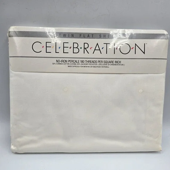 New‎ Vintage Celebration Percale No Iron Twin Flat Sheet White USA Cottagecore
