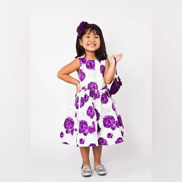 Janie and Jack Girls Size 3 Purple Floral Tulle Dress