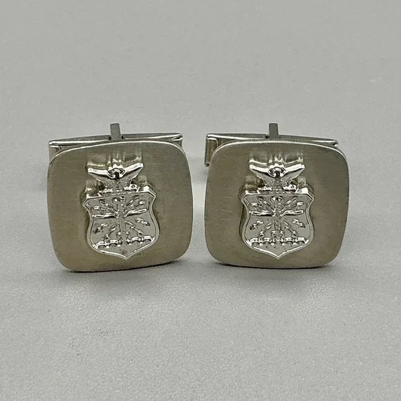 Vintage USAF Air Force Cufflinks Silver Tone Military Crest Men's Formal Dress