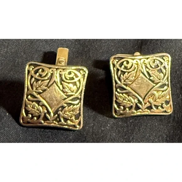 Vintage Black Gold Swank Cufflinks Filigree Ornate Wedding Cuff Link‎ Links Men