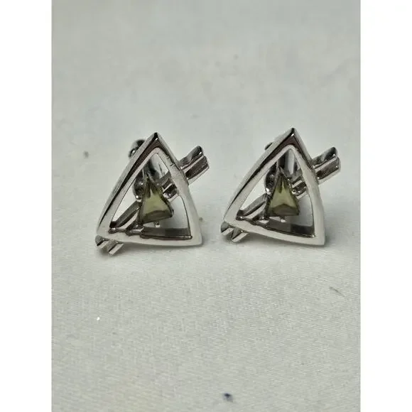 Swank‎ Cufflinks Mens OS Silver Green Triangle Geometric Mid Century Modern MCM