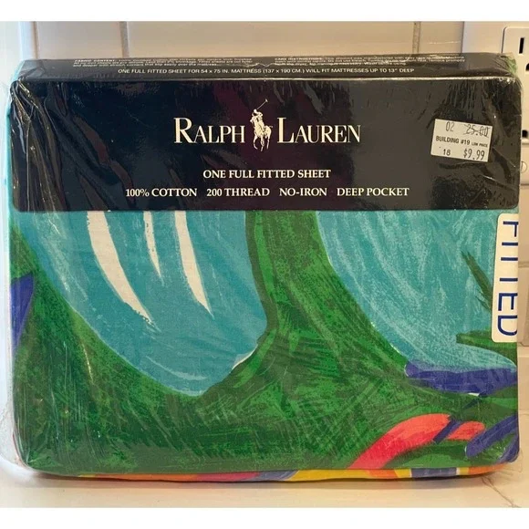 Vintage Ralph Lauren Costa Paradiso Full Fitted Sheet 100%‎ Cotton 200 TC New