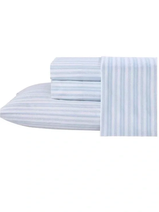 Laura Ashley Fern Blue Stripe King 300TC Cotton Sateen Sheet Set NWT