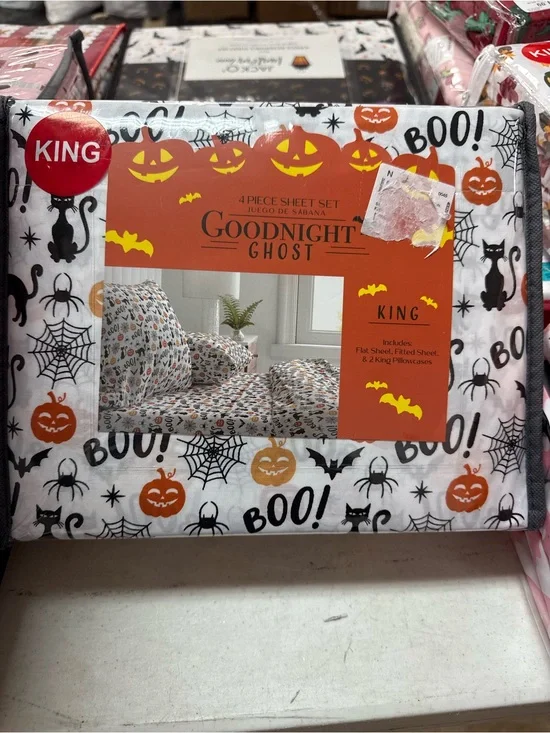 King Halloween Sheet Set in White, Orange & Black