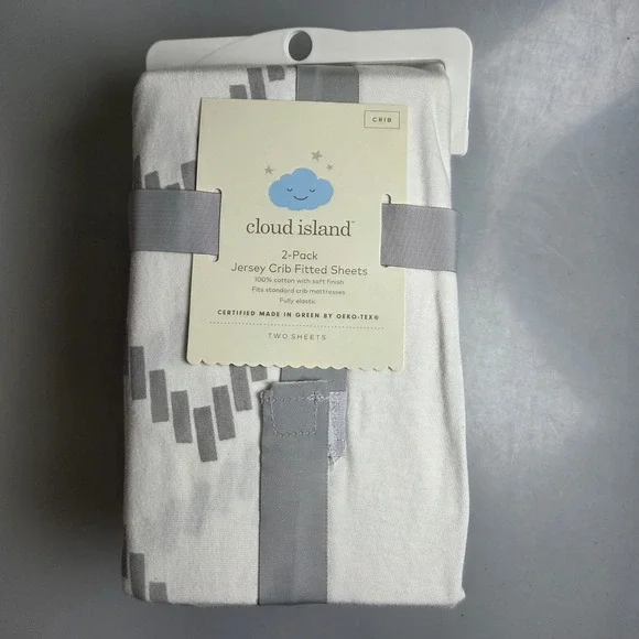 Cloud Island 2-Pack‎ Jersey Crib Fitted Sheets Chevron Solid White 100% Cotton