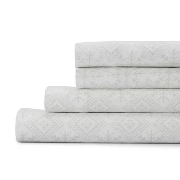 Cuddl Duds Twin‎ Sheet Set Heavyweight Flannel Fair Isle Lodge Farmhouse Winter
