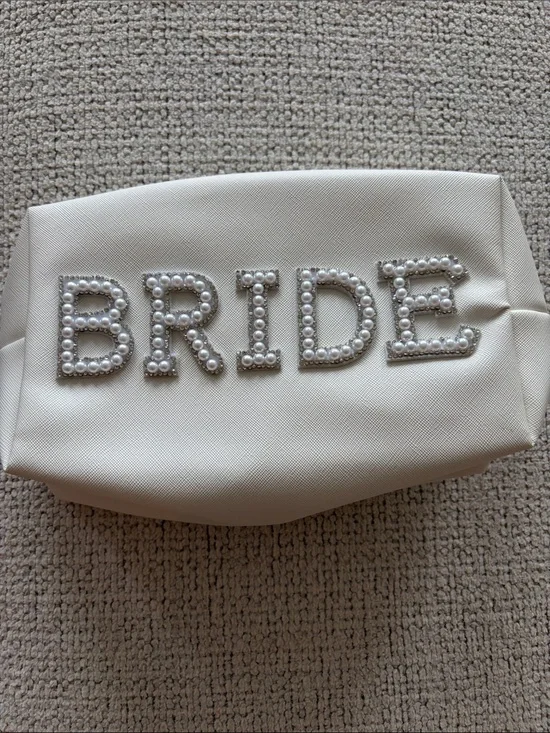 Bride Pearl-Embellished Makeup Bag in Ivory