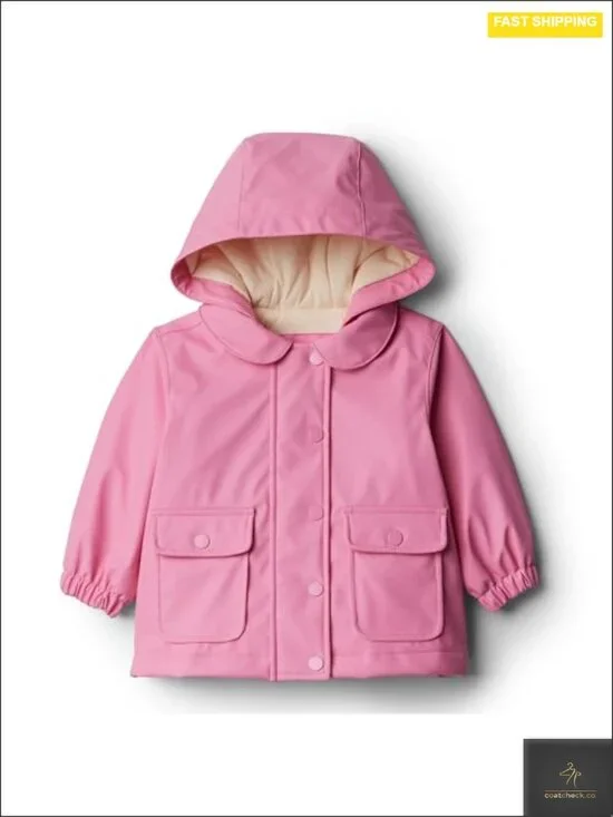 Toddler Girls Water-Repellent Rain Jacket Quilted Lining