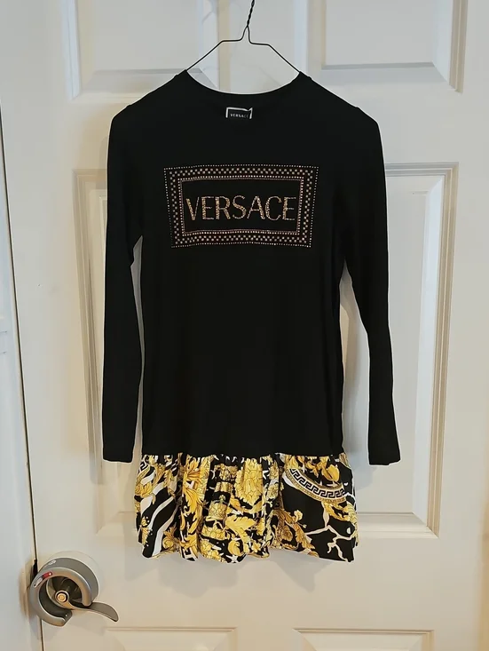 Versace Black and Yellow Baroque Floral Dress Girls 12