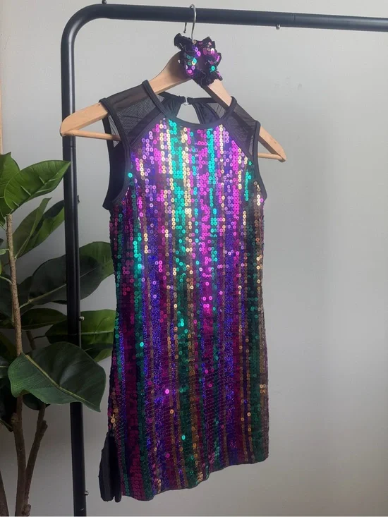Weissman Iridescent Sequin Dress in Purple & Teal