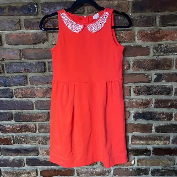 J. Crew Crewcuts Girls Red Orange Rhinestone Embellished Dress Youth Size 12
