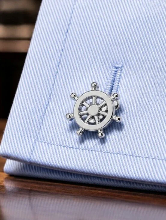 Nautical Ship Helm Wheel Stainless Steel Cufflinks Men's Wedding Tuxedo Gift