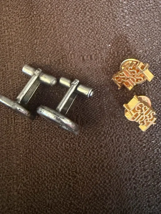 Gold Tone & Silver Cufflink Set - Two-Tone Men's Accessory