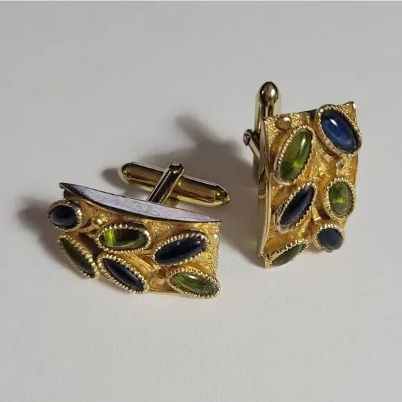 Swank Men's Gold Rectangular Gemstone Cufflinks