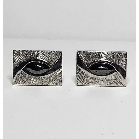 Men's Vintage Faceted Hematite Eye Swirl Cufflinks 3/4