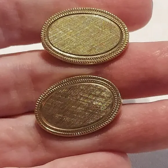 Vintage Avon Gold Tone Oval Brushed Texture Cufflinks 1970's