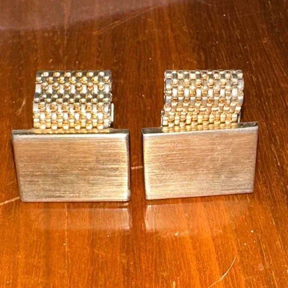 Vintage Gold Tone Rectangle Mesh‎ Wrap Around Cufflinks