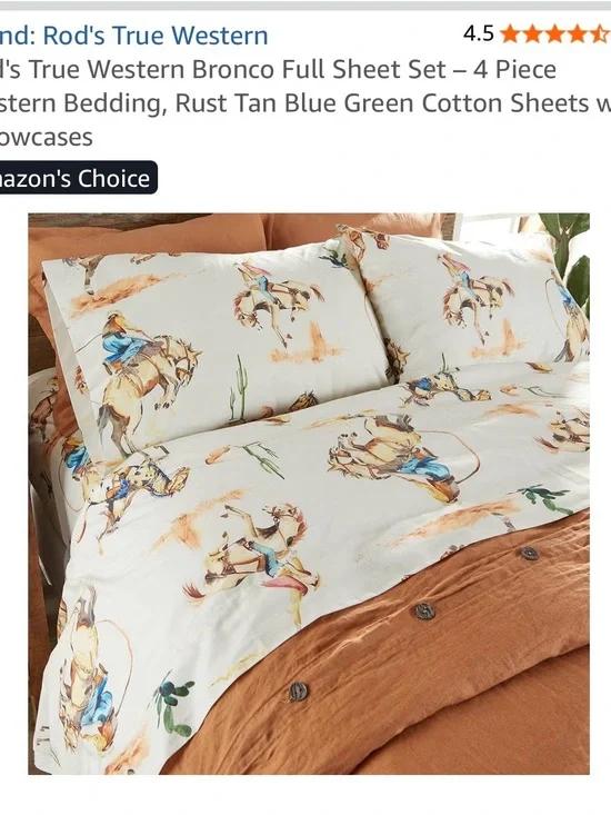 Rustic Retro Cowboy Print Twin Cotton Sheet Set in Cream