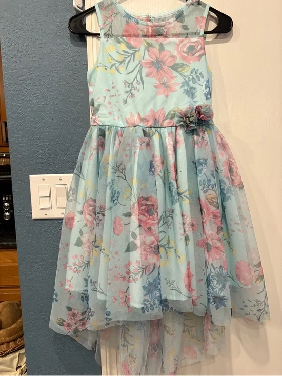 Zunie Blue Floral Mesh High-Low Party Dress 10/12