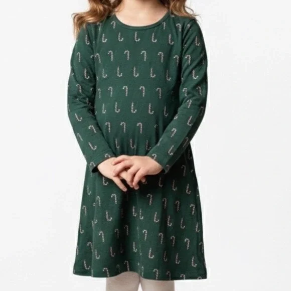 Hanna Andersson Kids Green Candy Cane Long Sleeve Dress Size 5‎ 110cm