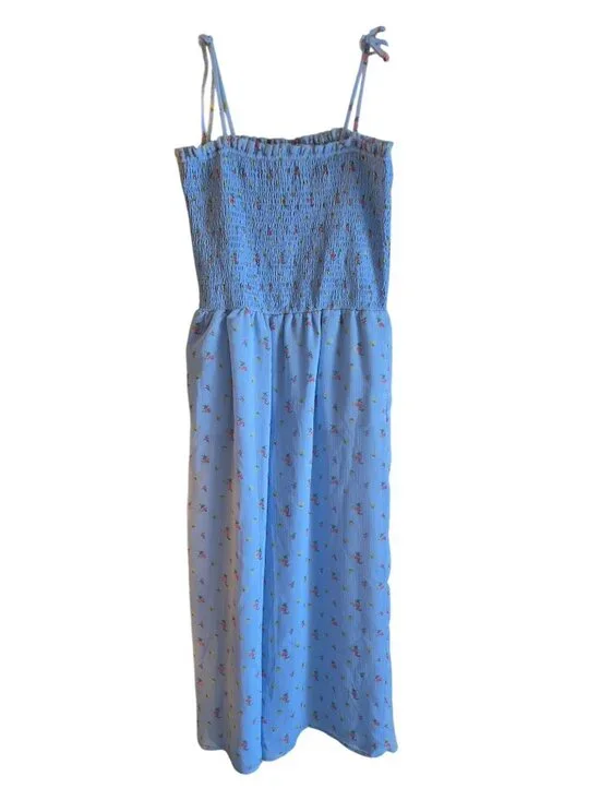 Janie And Jack Blue Smocked Floral Romper Size 14