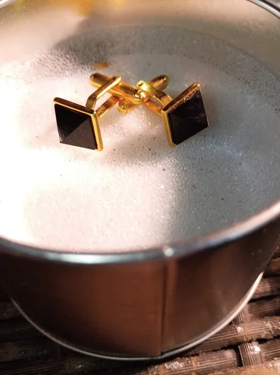 Vintage Christian Dior Gold & Black Pyramid Cufflinks MINT