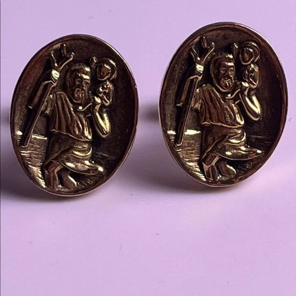 Swank Saint Christopher Cuff Links Gold Tone. Catholic