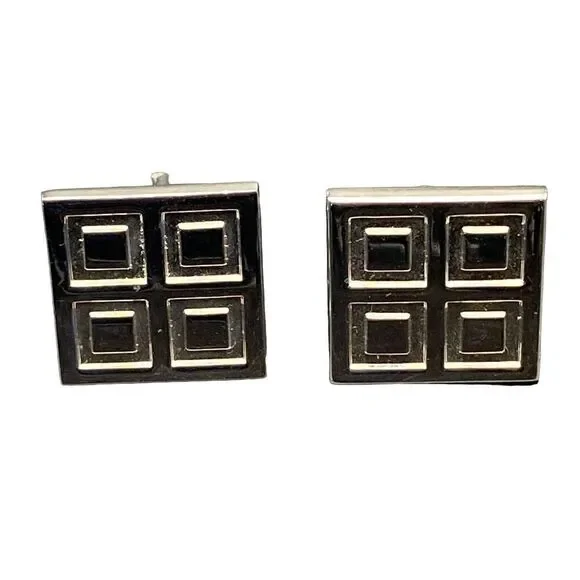 Vintage Hickock silver tone square cuff links with inner square pattern