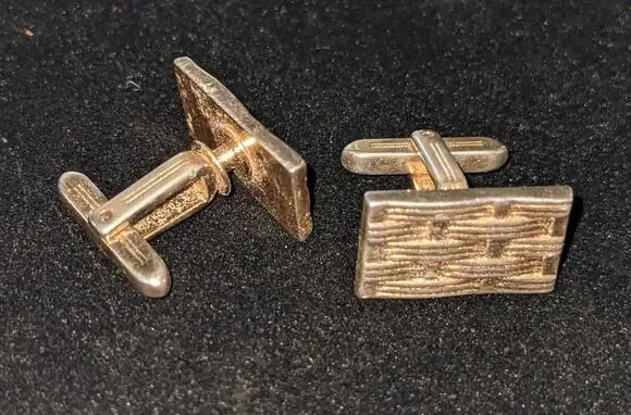 Vintage Hickok USA Men's Cufflinks Golden Color Metal Woven Texture
