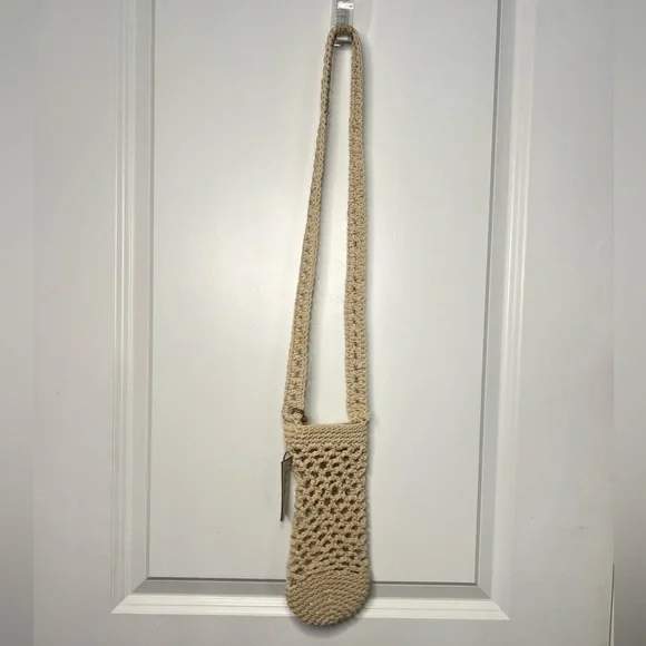 crocheted crossbody phone bag neutral color