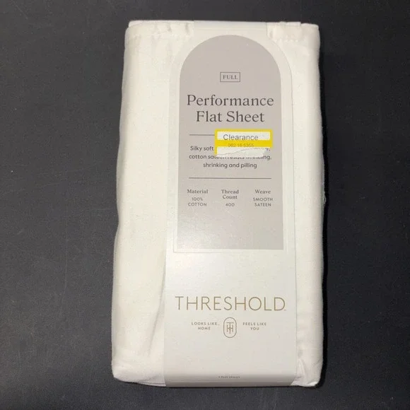 Threshold FULL Performance Flat Sheet Silky Soft Sateen SOUR CREAM 400 TC 20487