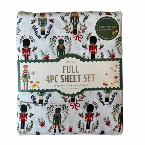 Envogue FULL Nutcracker Sheet Set 4pc Christmas Holiday Bedding New