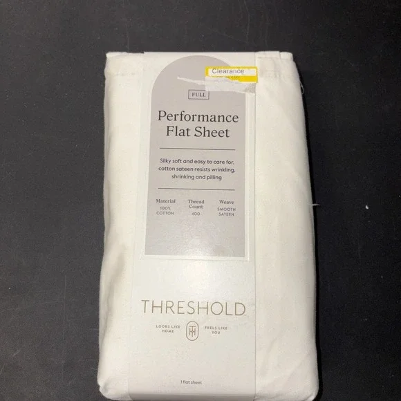 Threshold FULL Performance Flat Sheet Silky Soft Sateen SOUR CREAM 400 TC 20474