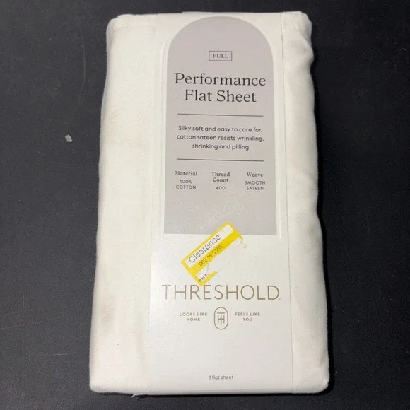 Threshold FULL Performance Flat Sheet Silky Soft Sateen SOUR CREAM 400 TC 20488