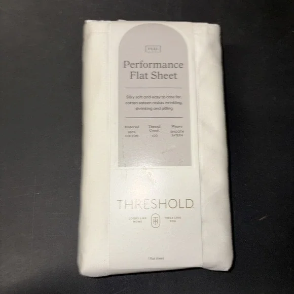 Threshold FULL Performance Flat Sheet Silky Soft Sateen SOUR CREAM 400 TC 20482