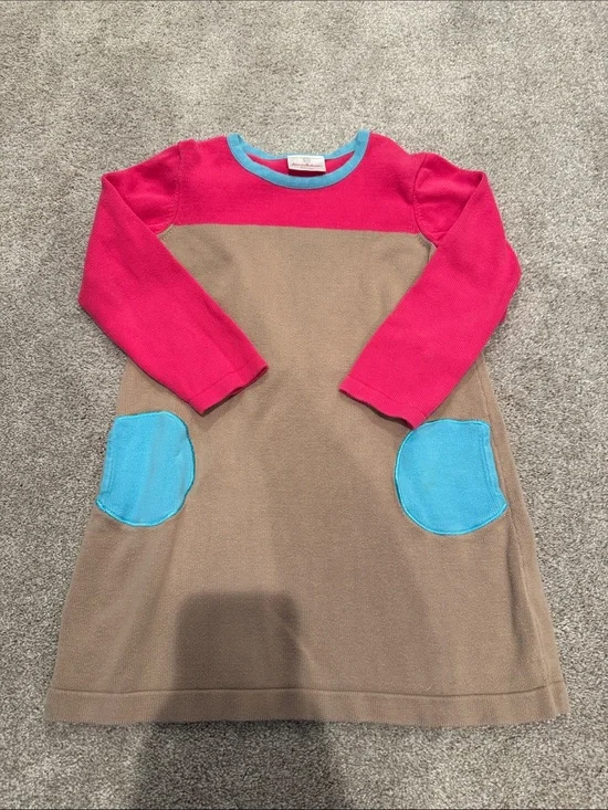 Hanna Andersson Colorblock Knit Dress in Pink, Tan & Blue