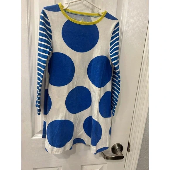 Mini Boden Dress Blue White Polka‎ Dot Striped Long Sleeve Cotton  5-6Y bin C