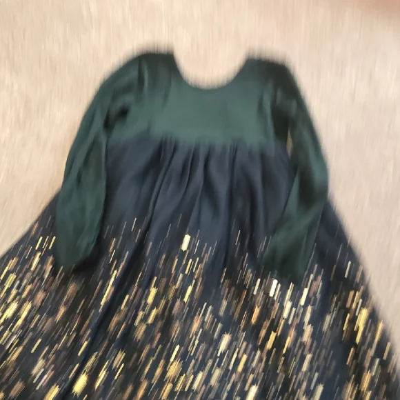 Hanna Andresson Girls Dark Green and Black Dress with Gold Sequin Skirt