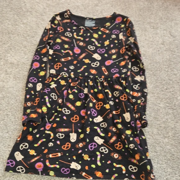 Cat & Jack Black Halloween Print Dress with Orange, Green, Purple Accents