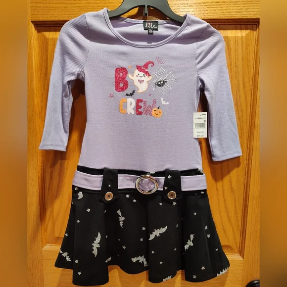 NWT Lilt Spooky Glitter Halloween Dress, 6/6X, Purple And Black