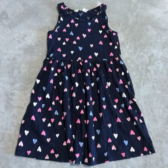 Girls Navy Blue Heart Print Sleeveless tank top ruffle playwear casual party