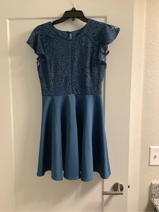Girls Blue Lace Bodice Fit-and-Flare Formal Dress