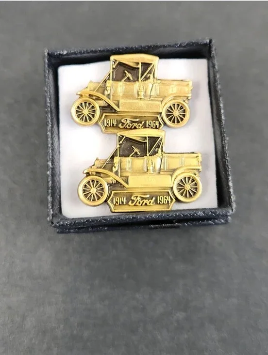 VTG Ford Motor Co. Model T Truck 50th Anniversary Brass Cufflinks Gold Tone 1964