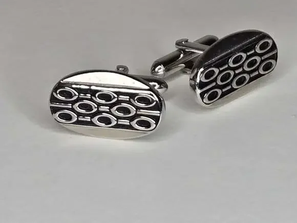 Vintage Swank Mid-Century Modern Oval Cufflinks with Geometric Pattern