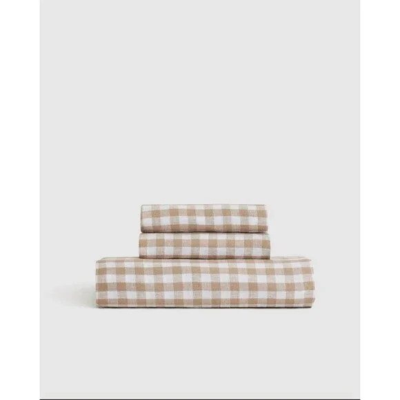 Quince European Linen Gingham Flat Sheet Set – Queen – Cafe Gingham